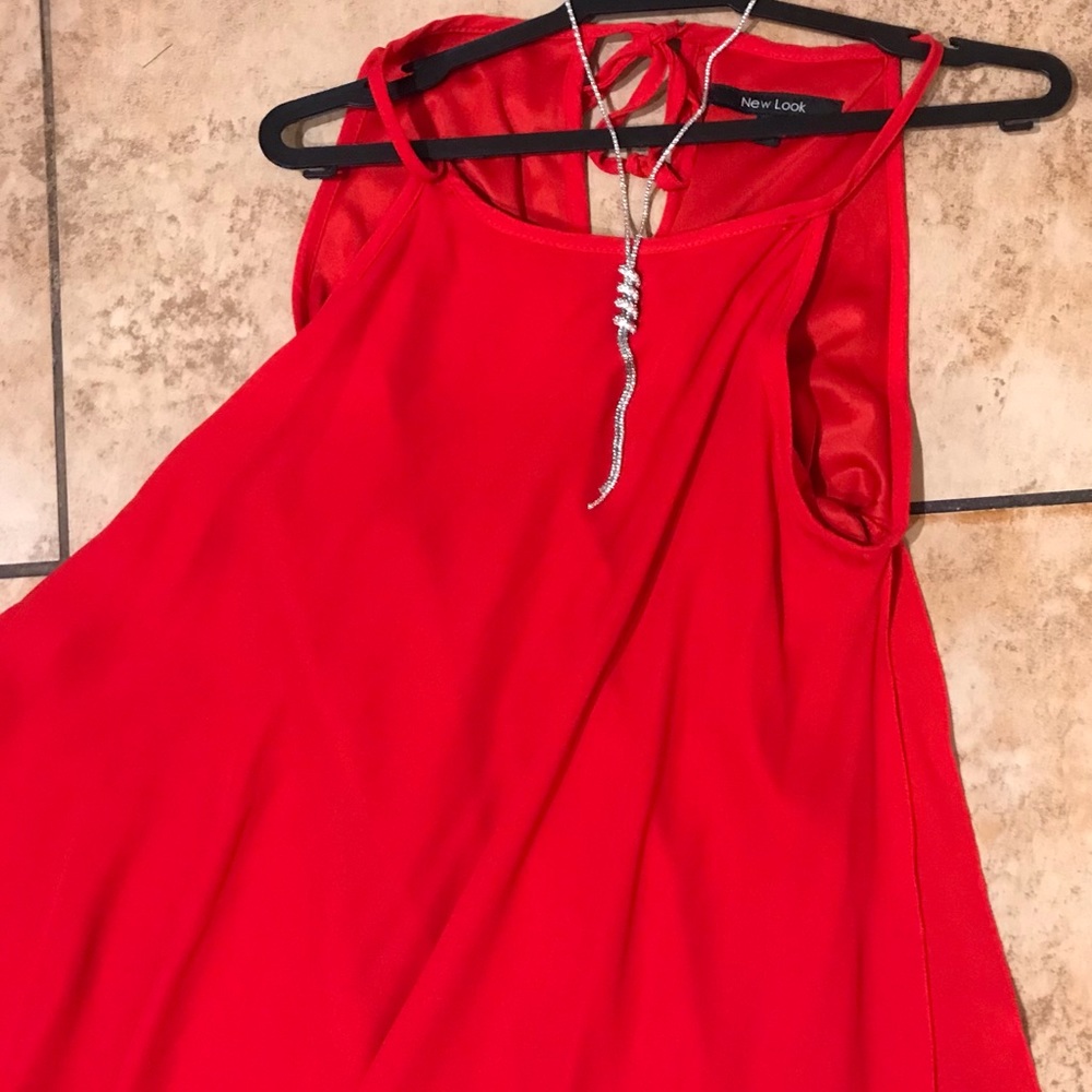 Red Cocktail Dress with Silver Necklace